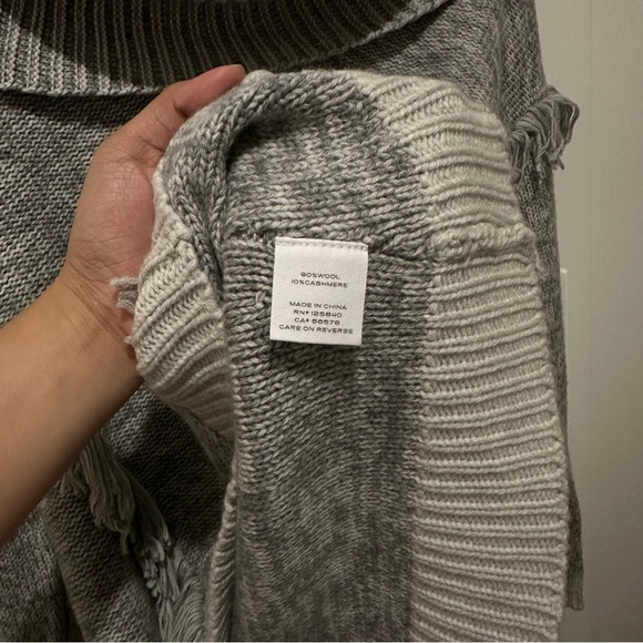 INTERMIX Gray Knit Fringe Relaxed Knit Long Sleeve Turtleneck Sweater - Picture 5 of 5